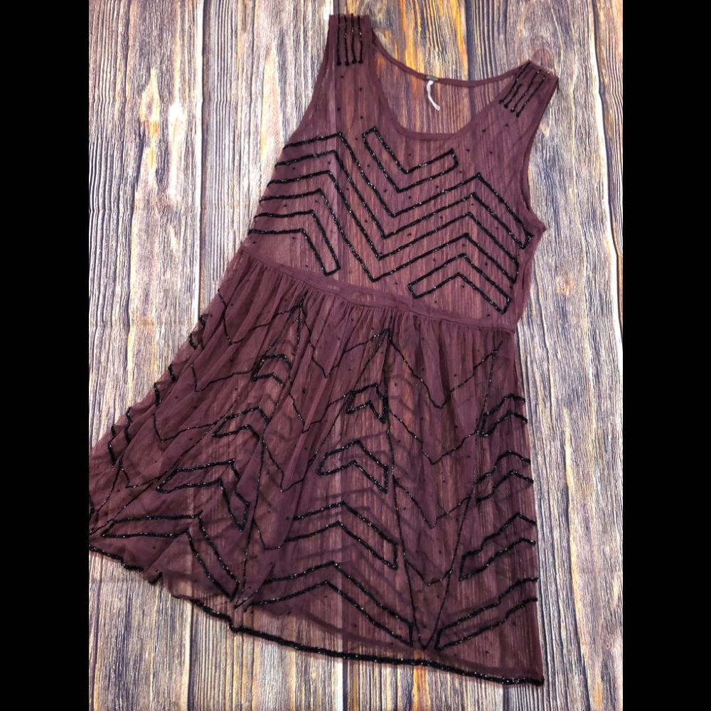Free People L beaded mesh Dress unique